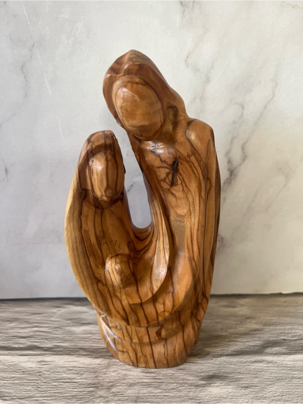 Hand-Carved Olive Wood Holy Family Jesus Mary Joseph Statue Sculpture